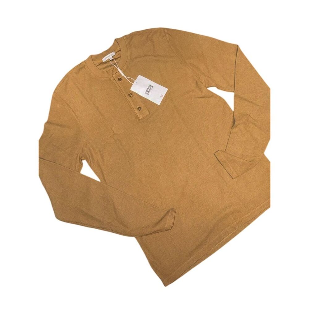 Cotton Citizen Men's Henley Long Sleeve Shirt Brown Size M